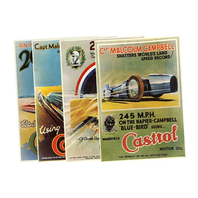 Set de 4 posters Castrol motor oil Landspeed-Austin Mini