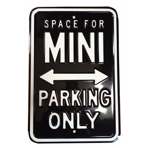 Plaque métal emboutie murale Mini Parking Only Noir