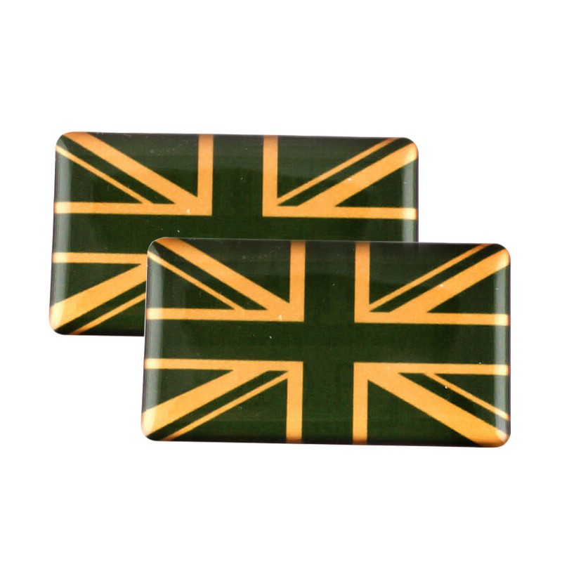Badge Union Jack (vert et or) autocollant Résine (x2)-Austin