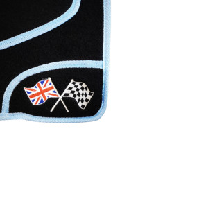 4 tapis de sol Austin Mini - Noir liseré bleu clair - UJ/Damier voiture ancienne anglaise
