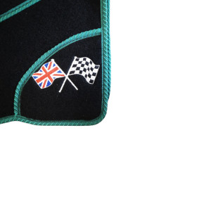 4 tapis de sol Austin Mini - Noir liseré vert voiture ancienne anglaise