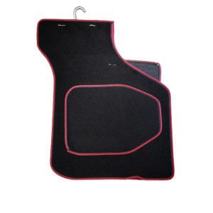 4 tapis de sol Austin Mini - Noir liseré damier rouge voiture ancienne anglaise