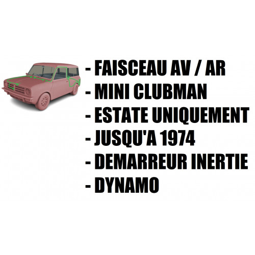 Faisceau électrique complet Mini Clubman/Estate - 1969 à 1974 (Dynamo) voiture ancienne