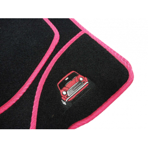 4 tapis de sol Austin Mini - Noir liseré  rouge