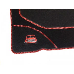 4 tapis de sol (noir) liseré rouge noir Broderie Mini-Austin